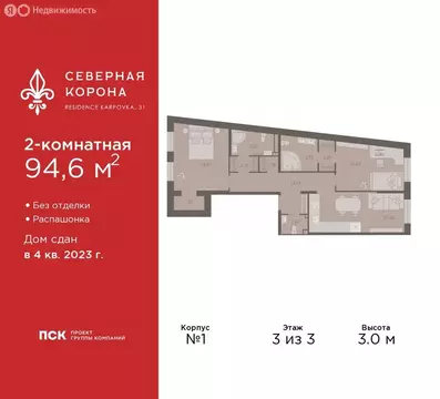 2-комнатная квартира: Санкт-Петербург, набережная реки Карповки, 31к1 ...