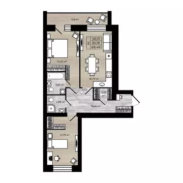 2-к кв. Ярославская область, Ярославль Тормозное ш. (71.78 м)