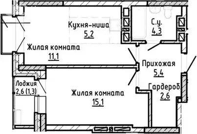 2-комнатная квартира: Новосибирск, ЖК Расцветай на Красном (43.6 м)