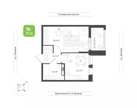 1-к кв. Ярославская область, Ярославль Тутаевское ш., 93Б (35.6 м)