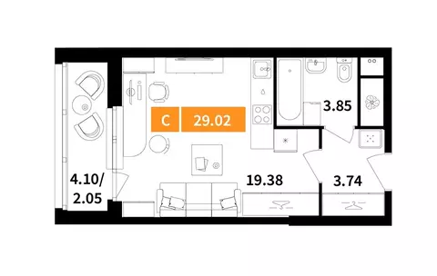 Квартира-студия: Химки, жилой комплекс Планерный квартал (29.02 м)