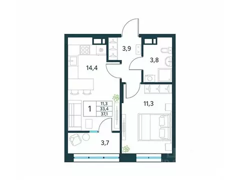1-к кв. Забайкальский край, Чита Хороший мкр,  (37.1 м)