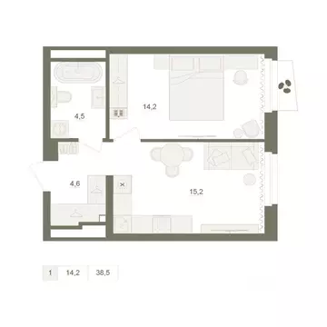 1-к кв. Башкортостан, Уфа Родина Парк жилой комплекс (38.5 м)