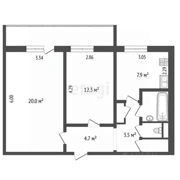 2-к кв. Вологодская область, Череповец Первомайская ул., 39 (53.7 м)