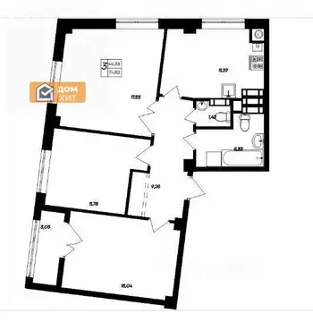 3-комнатная квартира: Симферополь, Парковая улица, 2 (74.82 м)