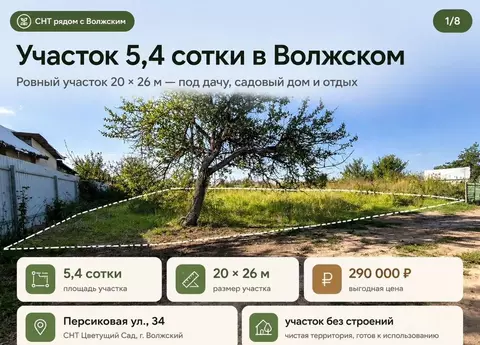 Участок в Волгоградская область, Волжский Цветущий сад СНТ, ул. ...