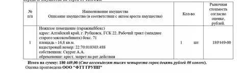 Гараж в Алтайский край, Рубцовск Рабочий тракт, 22 (17 м)
