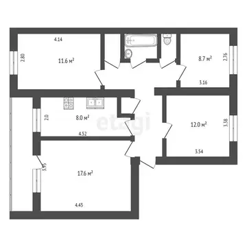 4-комнатная квартира: Калуга, Московская улица, 295к1 (74 м)