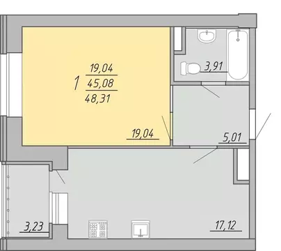 1-к кв. Тверская область, Тверь Озерная ул. (48.31 м)