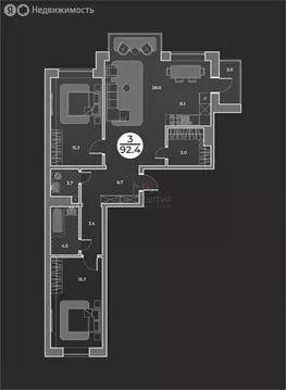 3-комнатная квартира: Абакан, улица Генерала Тихонова, 14 (93 м)