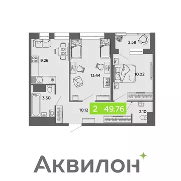 2-к кв. Архангельская область, Архангельск Привокзальный мкр,  (49.76 ...