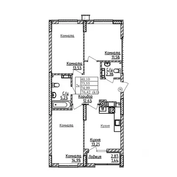 3-к кв. Калининградская область, Калининград ул. Дубовая Аллея (74.99 ...