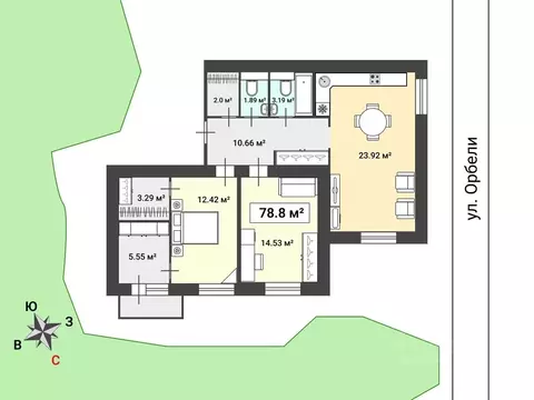 2-к кв. Санкт-Петербург ул. Орбели, 19 (78.8 м)