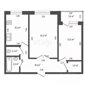 2-к кв. Башкортостан, Стерлитамак ул. Артема, 150 (50.5 м)