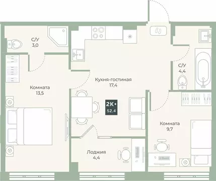 2-к кв. Курганская область, Курган Заозерный жилрайон, 6А мкр, ул. ...