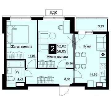 2-к кв. Самарская область, Самара АмГрад жилой комплекс (57.52 м)