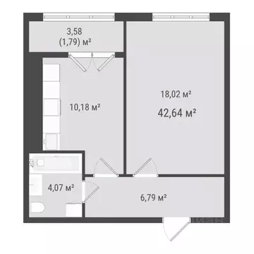 1-к кв. Сахалинская область, Южно-Сахалинск Хомутово п/р,  (40.85 м)