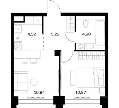 1-к кв. Москва Нова жилой комплекс, к2 (36.57 м)