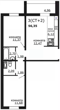 3-к кв. Челябинская область, Челябинск ул. Лобырина, 9 (56.35 м)