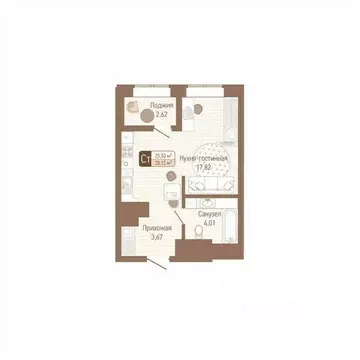 1-к кв. Тульская область, Тула Кулик жилой комплекс (26.81 м)