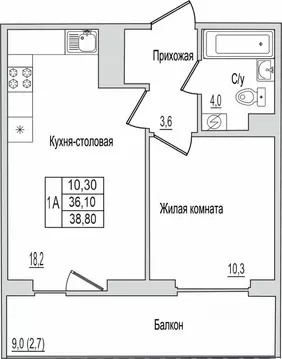 1-к кв. Псковская область, Псков ул. Юности, 10к1 (38.8 м)