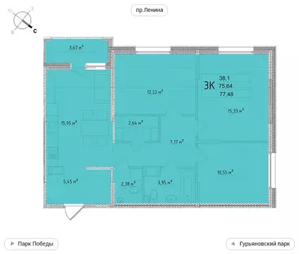 3-комнатная квартира: Обнинск, улица Мира, 2 (77.48 м)