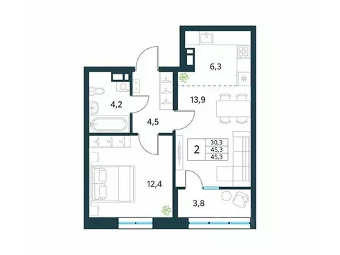 2-к кв. Забайкальский край, Чита Хороший мкр,  (45.1 м)
