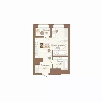 1-к кв. Тульская область, Тула Кулик жилой комплекс (26.81 м)