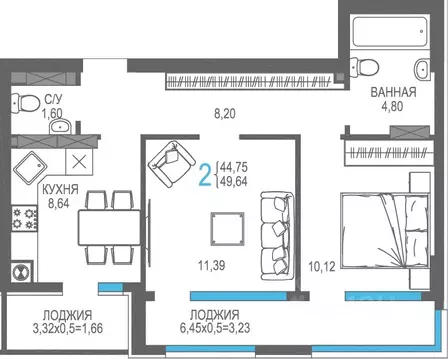 2-к кв. Крым, Алушта На Фонтанке жилой комплекс (49.64 м)