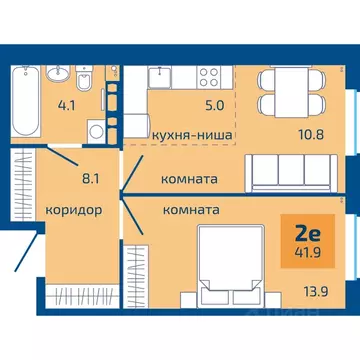 2-к кв. Пермский край, Пермь ул. Старшего Лейтенанта Гачегова, 1 (41.9 ...