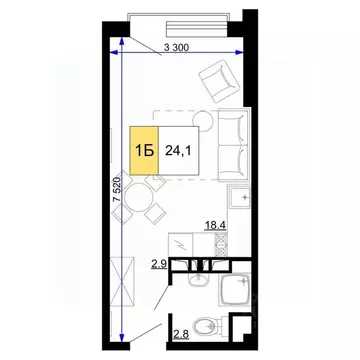 Студия Краснодарский край, Анапа ул. Дружбы, 9 (24.1 м)