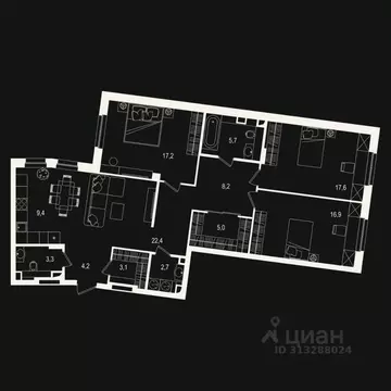 3-к кв. Тюменская область, Тюмень ул. Щербакова, 2к4 (115.62 м)