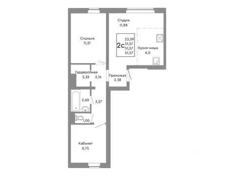 2-к кв. Челябинская область, Челябинск Нефтебазовая ул., 1-13 (51.57 ...
