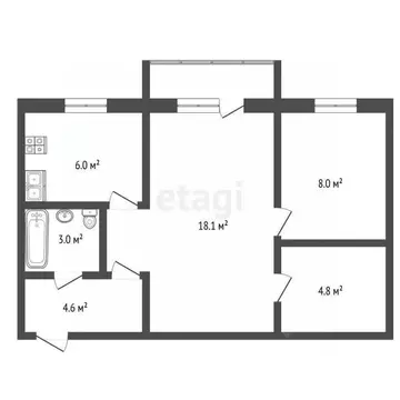 2-к кв. Башкортостан, Стерлитамак ул. Дружбы, 21А (44.5 м)