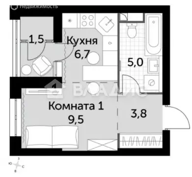 Квартира-студия: Москва, Строительный проезд, 9к1 (27 м)