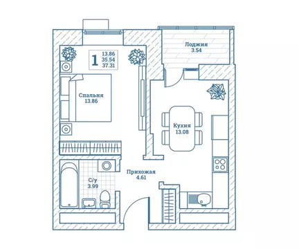 1-комнатная квартира: Монино, улица Генерала Ковачевича, 10к2 (37.9 м)