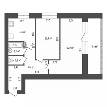 2-к кв. Башкортостан, Уфа ул. Комарова, 12 (46.8 м)