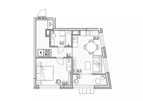 1-к кв. Нижегородская область, Нижний Новгород ул. Ванеева (46.8 м)