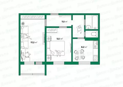 2-к кв. Кировская область, Киров Комсомольская ул., 89 (50.3 м)