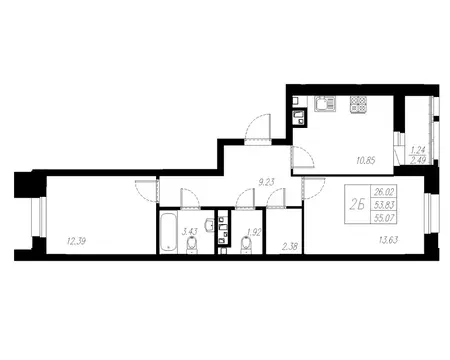 2-к кв. Татарстан, Казань Статный жилой комплекс, 2 (55.07 м)