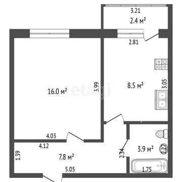 1-комнатная квартира: Стерлитамак, улица Николаева, 24 (36.2 м)