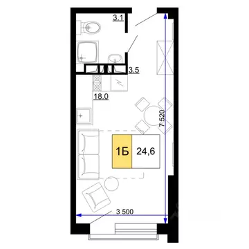 1-к кв. Краснодарский край, Анапа проезд Сосновый (24.6 м)