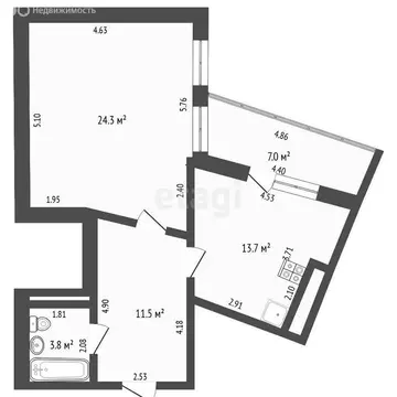 1-комнатная квартира: Тюмень, Заречный проезд, 37к1 (38 м)