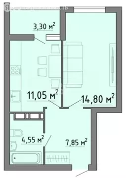 1-комнатная квартира: Липецк, ЖК Семейный Квартал (41.55 м)