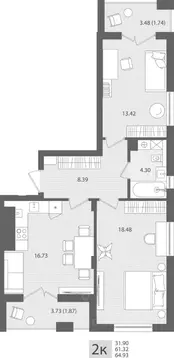 2-к кв. Калининградская область, Пионерский пос. Рыбное,  (64.93 м)