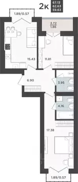 2-к кв. Калининградская область, Калининград Невский Парк жилой ...