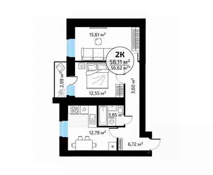 2-к кв. Самарская область, Самара пос. Мехзавод, 1-й кв-л, 50 (58.11 ...