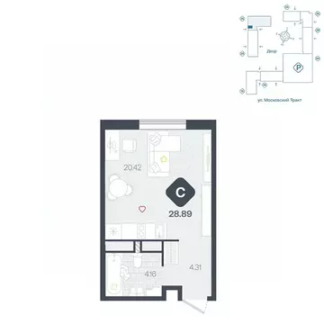 Студия Тюменская область, Тюмень Сибирский жилой комплекс (28.89 м)