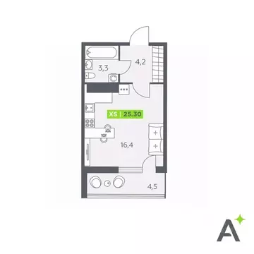 Студия Санкт-Петербург пос. Шушары, просп. Старорусский, 13к1 (25.3 м)