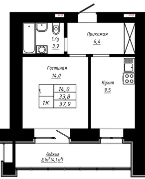 1-к кв. Алтайский край, Барнаул ул. Сухэ-Батора, 39 (37.9 м)